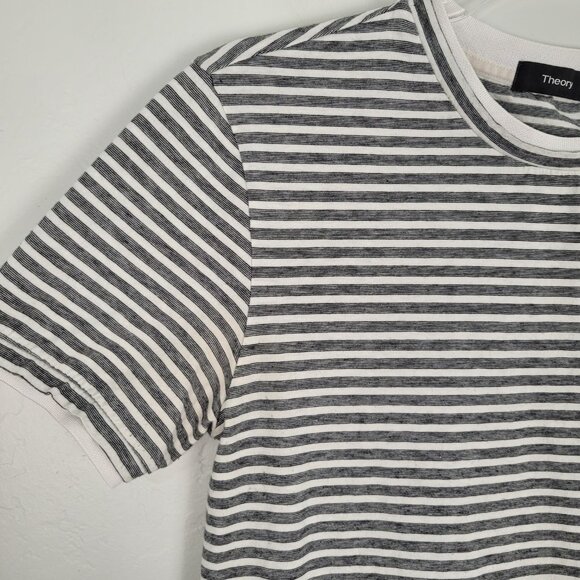 Theory Rylee Pima Cotton Short Sleeve T-Shirt Striped Black White Size XS - Picture 7 of 13